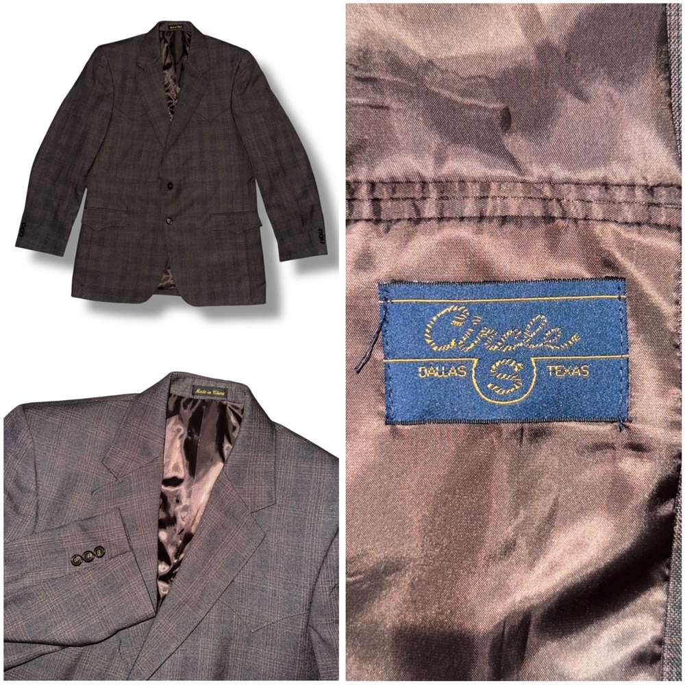 Circle S Blazer Sports Coat Jacket Western Plaid Polyester Rayon Mens 42L